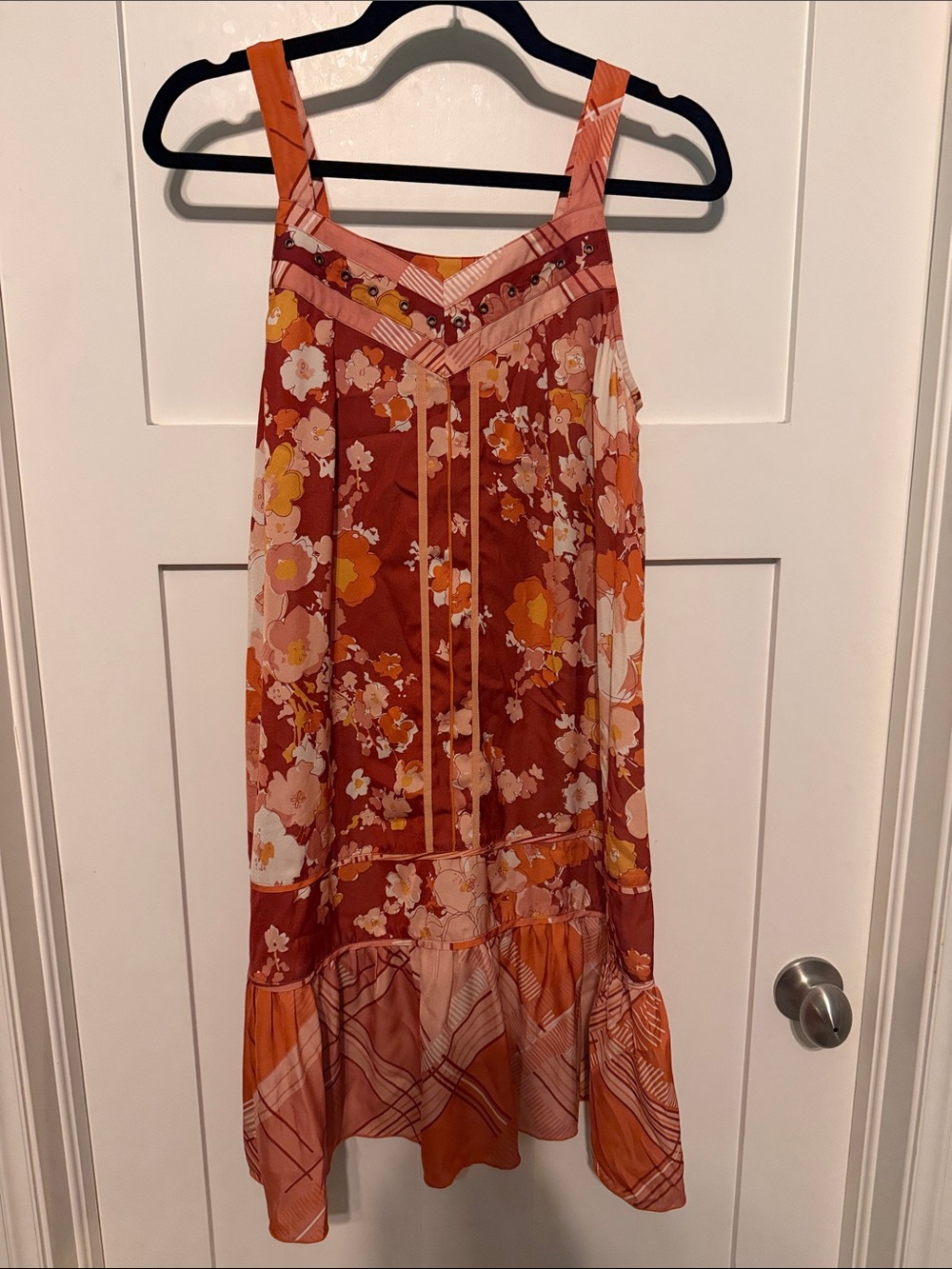 Tiny for Anthropologie Rust Orange Floral Mixed Print Cottagecore Sun Dress
